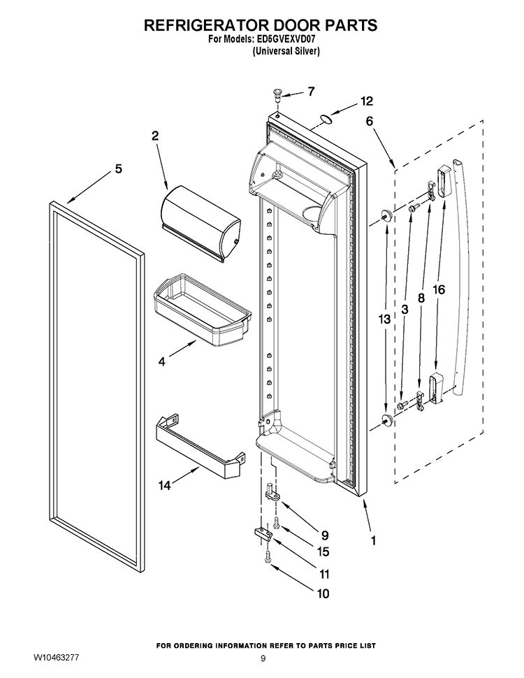 REFRIGERATOR DOOR PARTS Diagram and Parts List for  Whirlpool Refrigerator