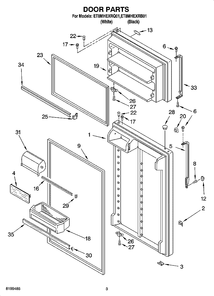DOOR PARTS Diagram and Parts List for ET8MHEXRB01  Whirlpool Refrigerator