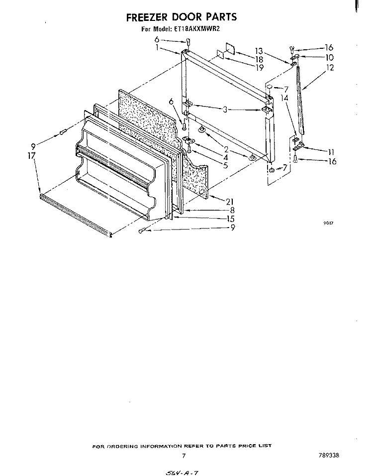 FREEZER DOOR Diagram and Parts List for ET18AKXMWR2  Whirlpool Refrigerator