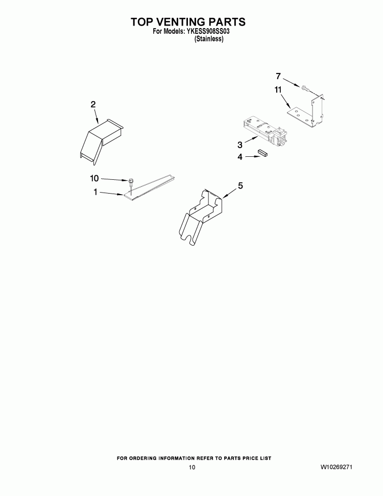 TOP VENTING PARTS Diagram and Parts List for  KitchenAid Range