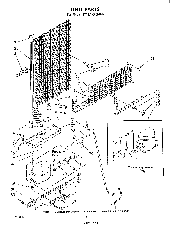 UNIT Diagram and Parts List for ET18AKXMWR2  Whirlpool Refrigerator