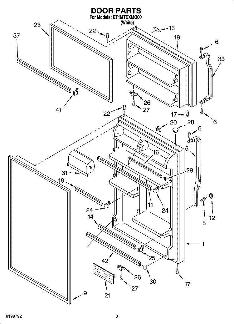 DOOR PARTS Diagram and Parts List for ET1MTEXMQ00  Whirlpool Refrigerator
