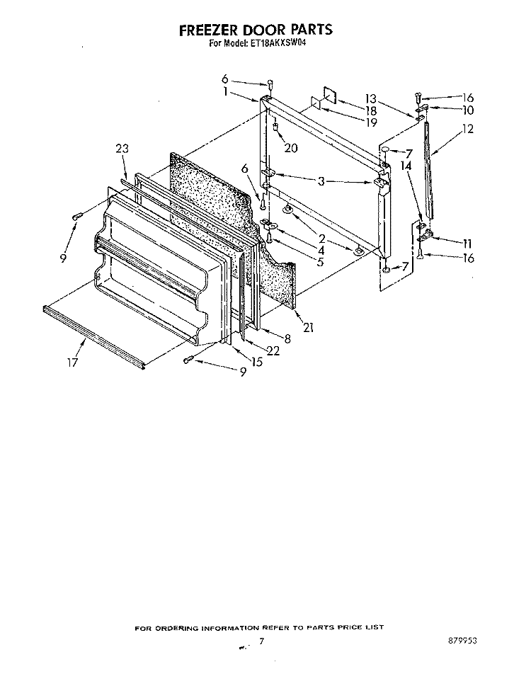 FREEZER DOOR Diagram and Parts List for ET18AKXSW04  Whirlpool Refrigerator