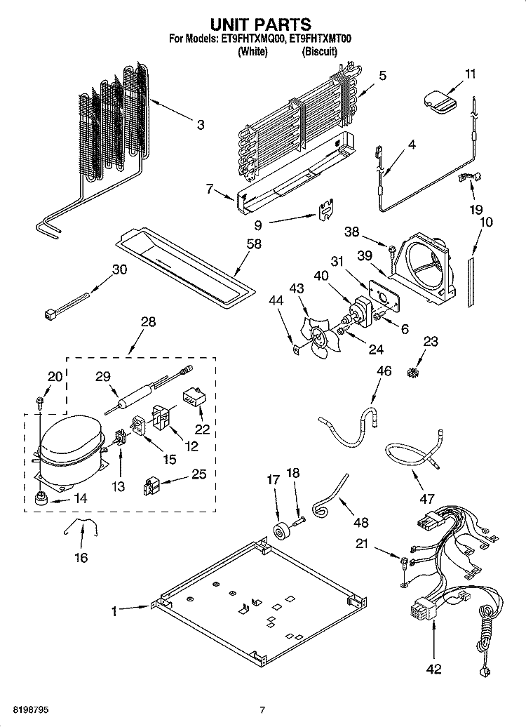 UNIT PARTS Diagram and Parts List for ET9FHTXMT00  Whirlpool Refrigerator