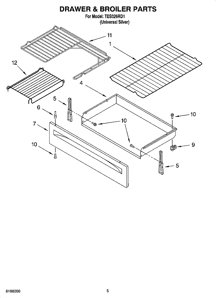 DRAWER & BROILER PARTS Diagram and Parts List for TES326RD1  Estate Range