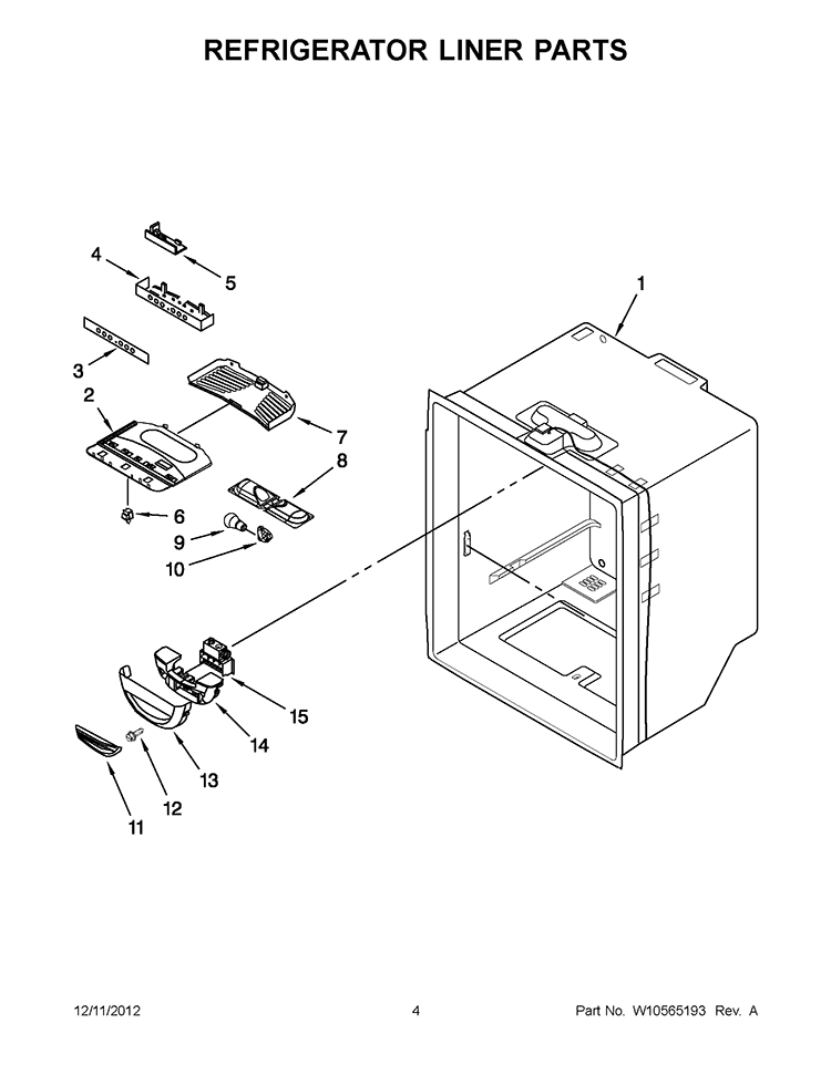 REFRIGERATOR LINER PARTS Diagram and Parts List for GB9FHDXWS08  Whirlpool Refrigerator