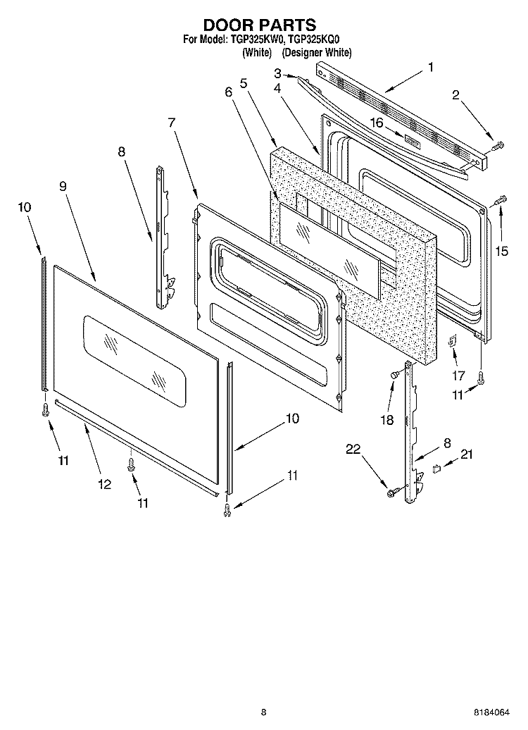 DOOR, OPTIONAL Diagram and Parts List for TGP325KW0  Estate Range
