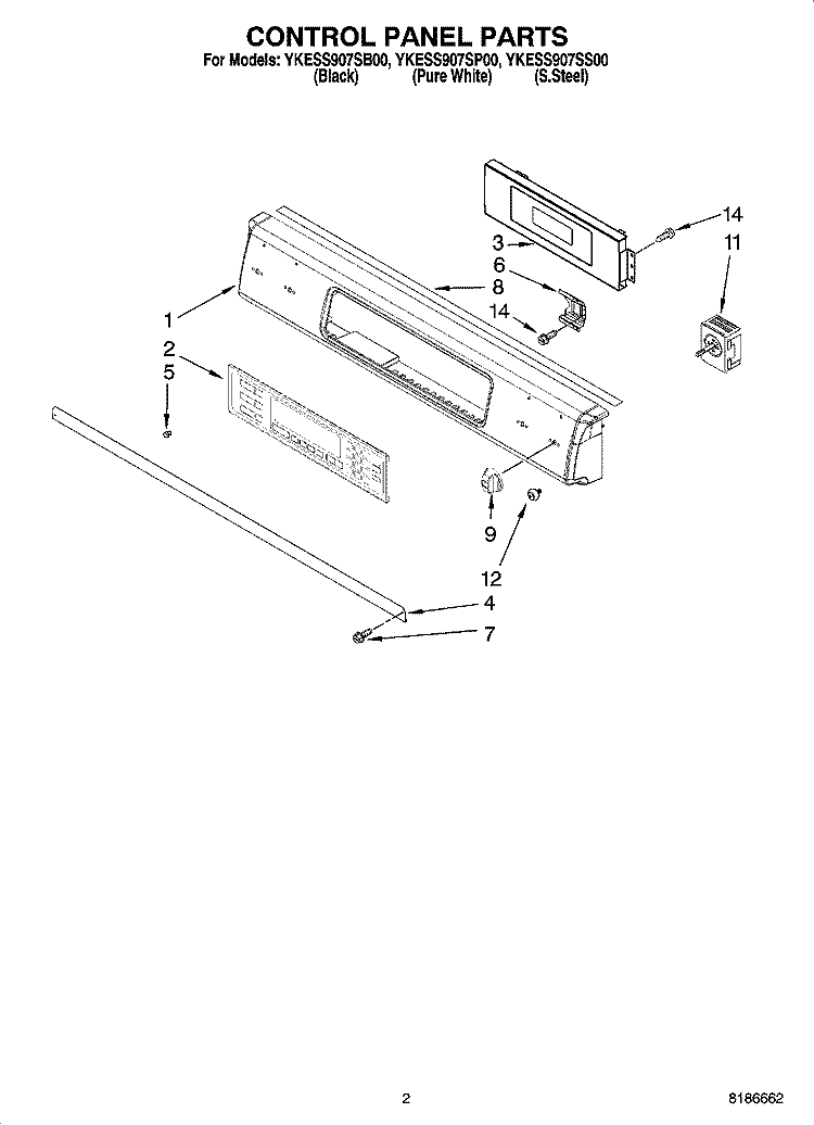 CONTROL PANEL PARTS Diagram and Parts List for  KitchenAid Range