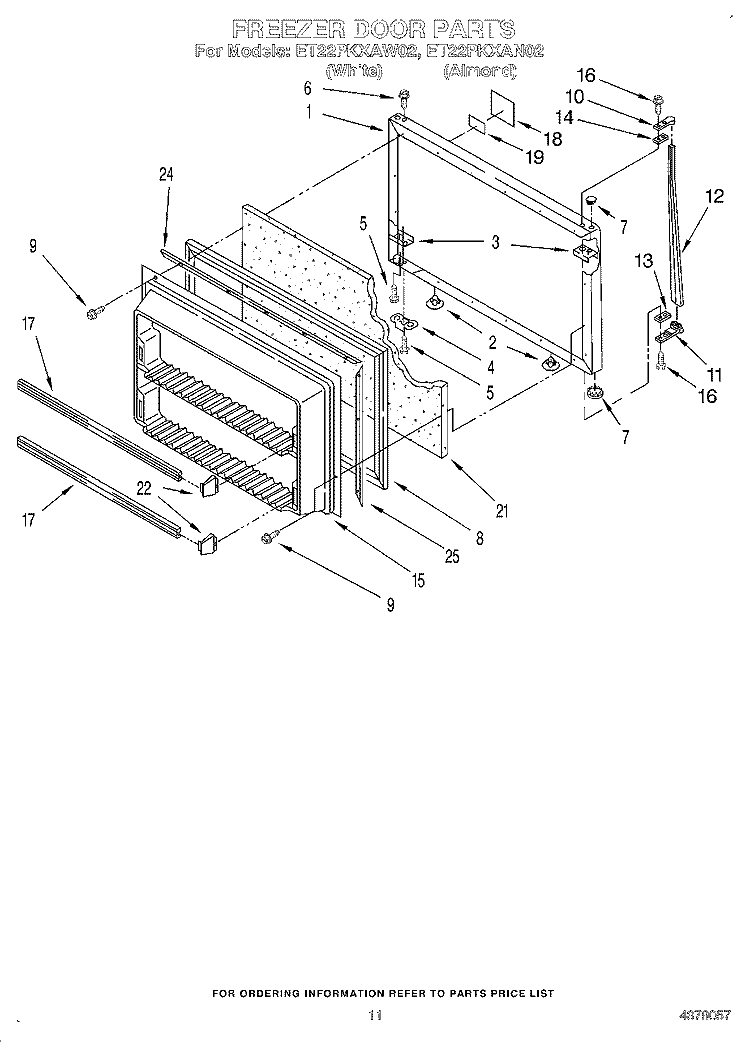 FREEZER DOOR Diagram and Parts List for ET22PKXAN02  Whirlpool Refrigerator