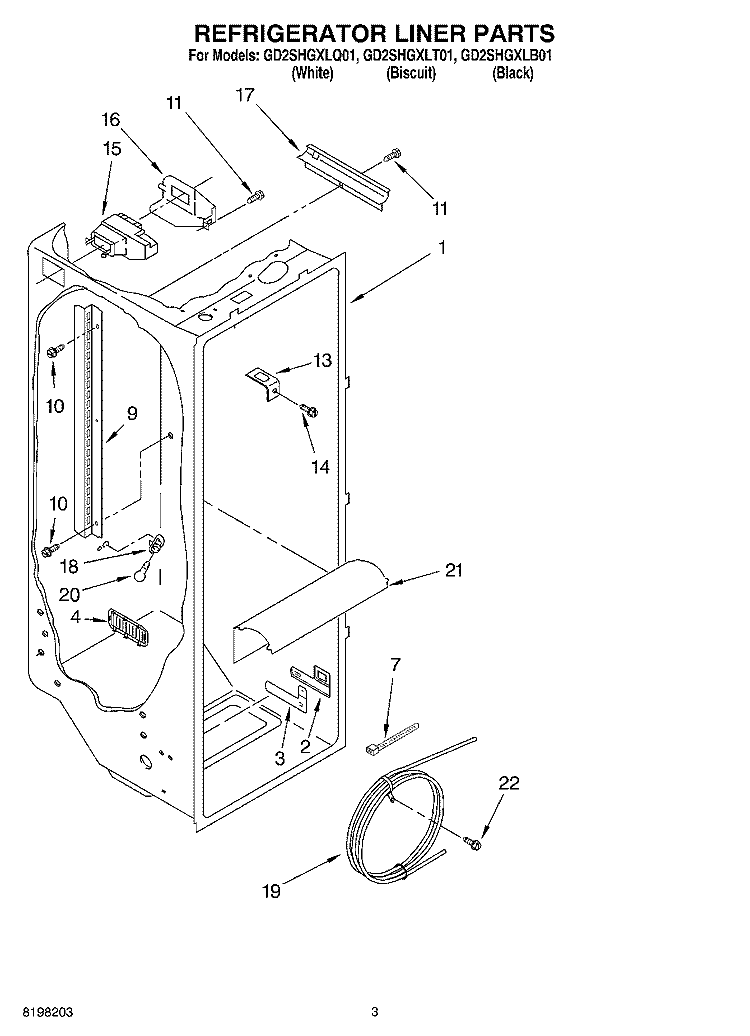 REFRIGERATOR LINER Diagram and Parts List for GD2SHGXLB01  Whirlpool Refrigerator