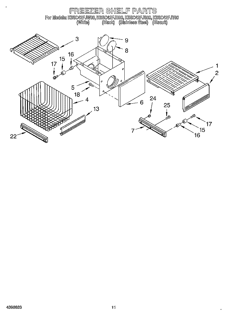 FREEZER SHELF Diagram and Parts List for  KitchenAid Refrigerator