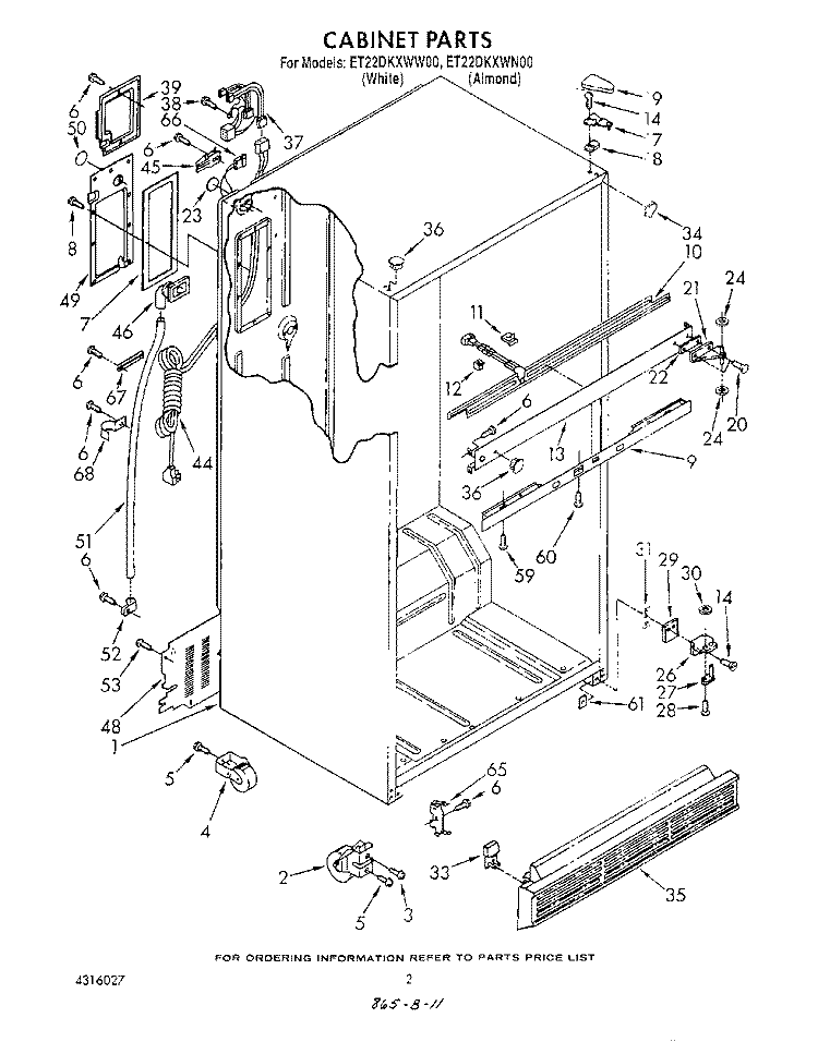 CABINET Diagram and Parts List for ET22DKXWW00  Whirlpool Refrigerator