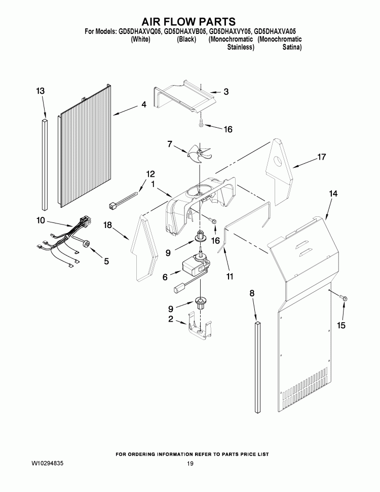 AIR FLOW PARTS Diagram and Parts List for GD5DHAXVB05  Whirlpool Refrigerator