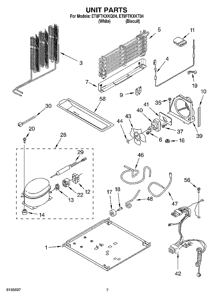 UNIT PARTS Diagram and Parts List for ET8FTKXKT04  Whirlpool Refrigerator