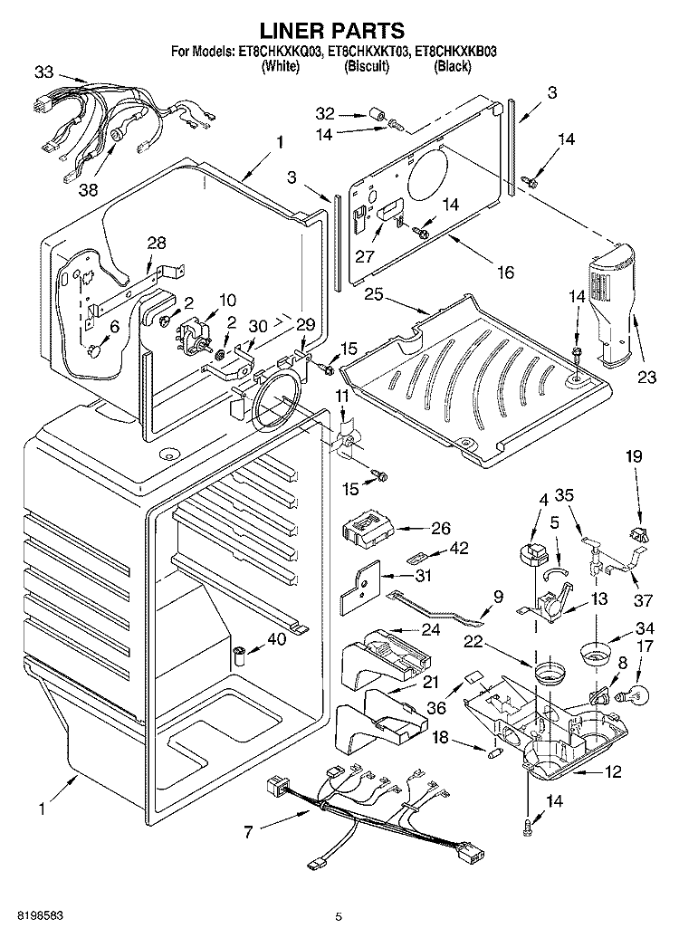 LINER PARTS Diagram and Parts List for ET8CHKXKQ03  Whirlpool Refrigerator