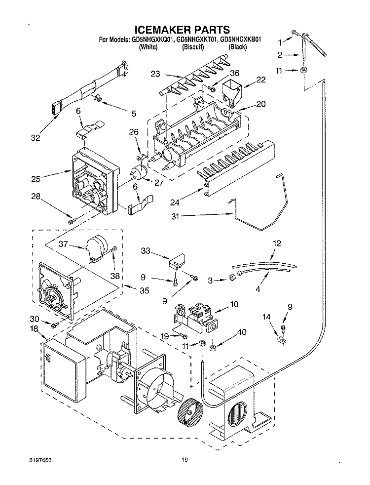 ICEMAKER Diagram and Parts List for GD5NHGXKT01  Whirlpool Refrigerator