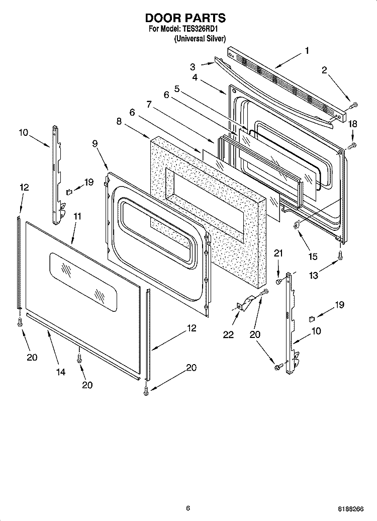 DOOR PARTS, OPTIONAL PARTS Diagram and Parts List for TES326RD1  Estate Range