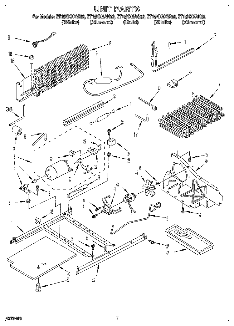 UNIT Diagram and Parts List for ET18NKYAN02  Whirlpool Refrigerator