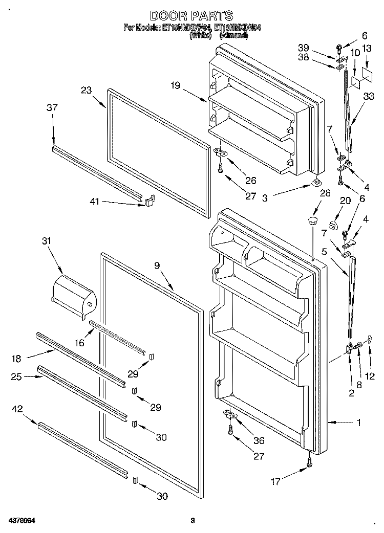 DOOR Diagram and Parts List for ET18NMXDW04  Whirlpool Refrigerator