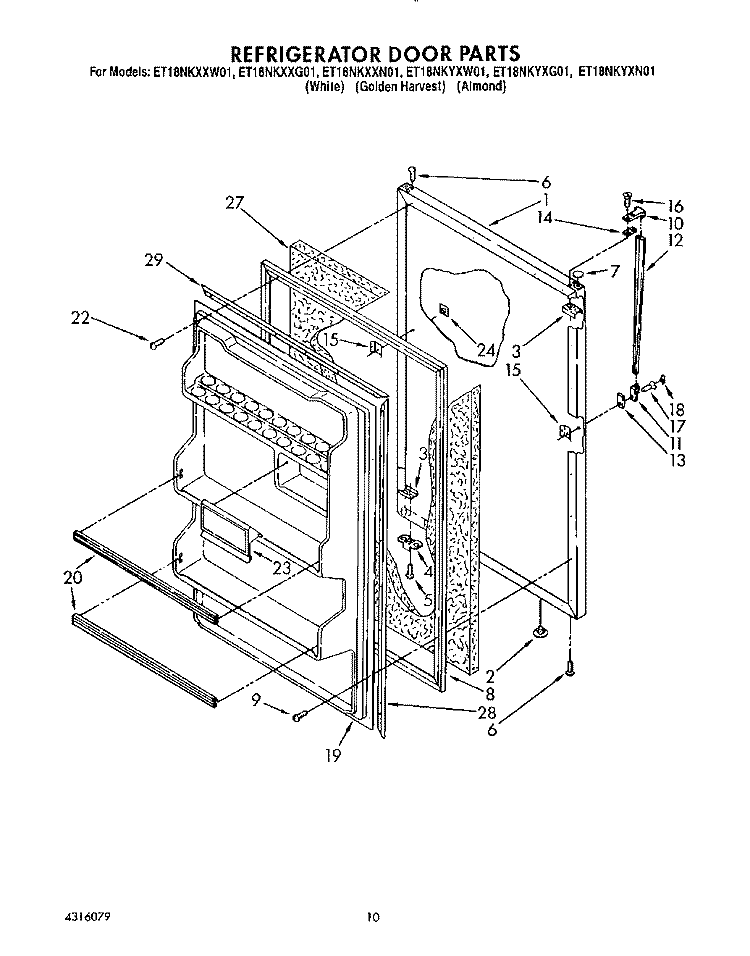 REFRIGERATOR DOOR , LIT/OPTIONAL Diagram and Parts List for ET18NKYXN01  Whirlpool Refrigerator