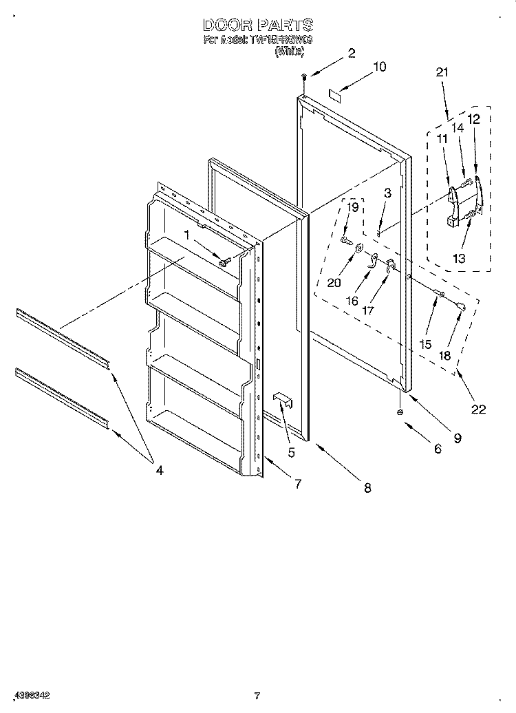 DOOR Diagram and Parts List for TVF15FRGW03  Whirlpool Freezer