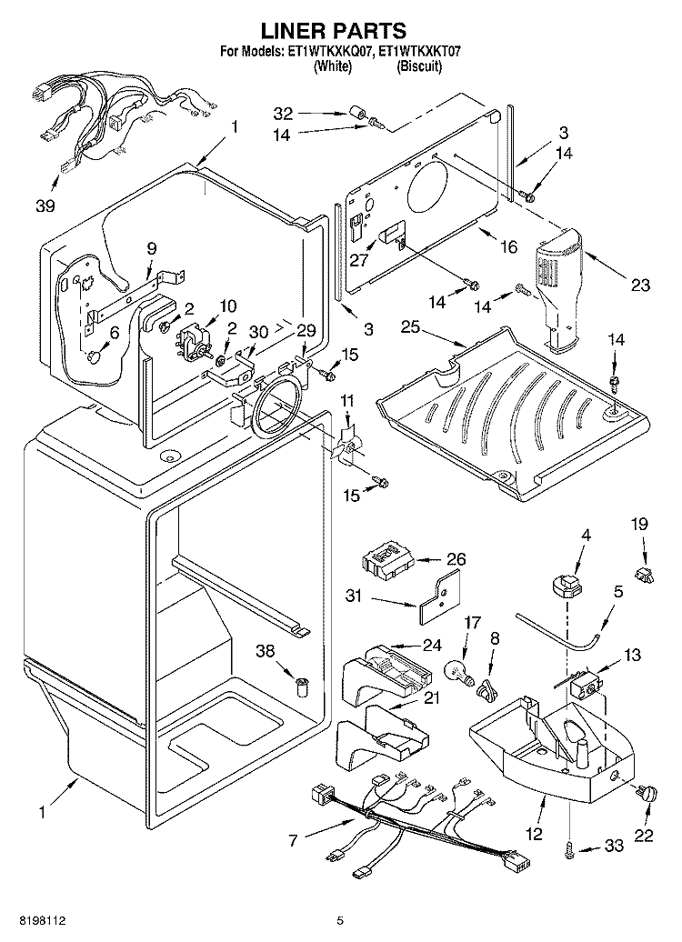 LINER Diagram and Parts List for ET1WTKXKQ07  Whirlpool Refrigerator