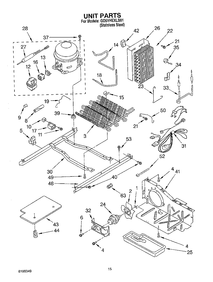 UNIT PARTS Diagram and Parts List for GD5YHEXLS01  Whirlpool Refrigerator