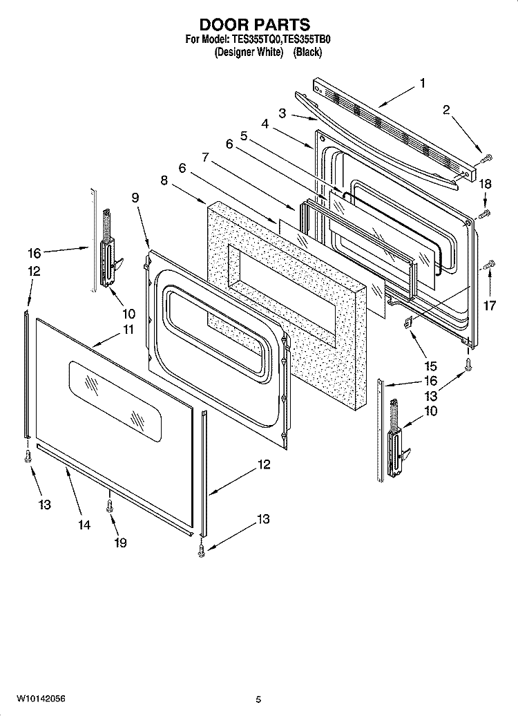 DOOR PARTS Diagram and Parts List for TES355TB0  Estate Range