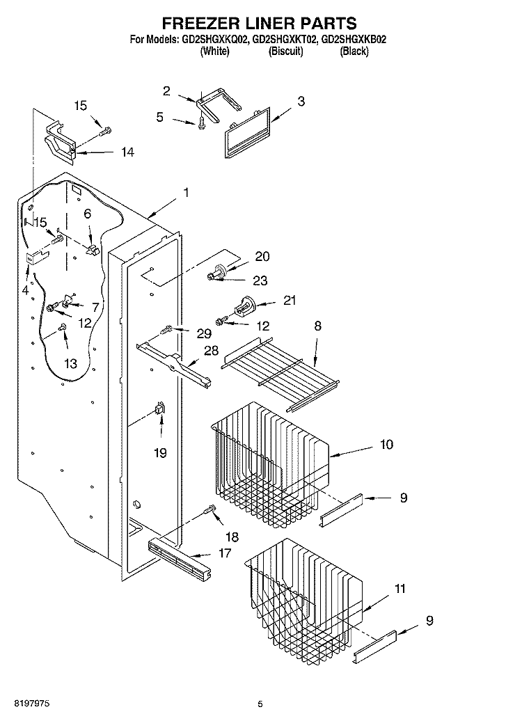 FREEZER LINER Diagram and Parts List for GD2SHGXKB02  Whirlpool Refrigerator
