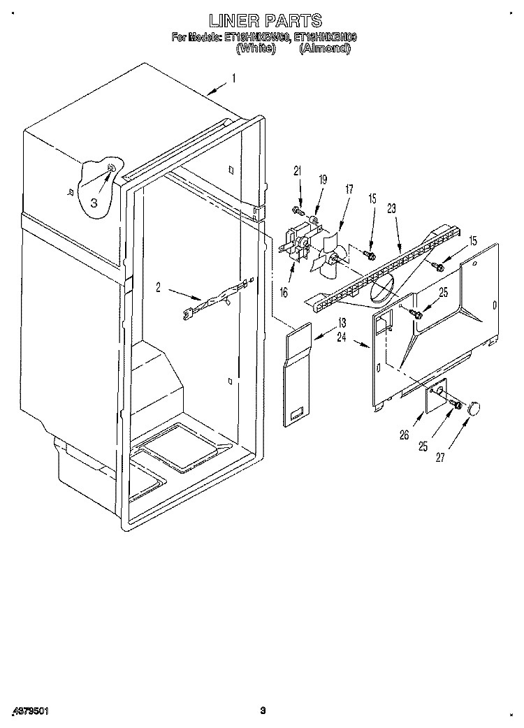 LINER Diagram and Parts List for ET18HNXBN00  Whirlpool Refrigerator