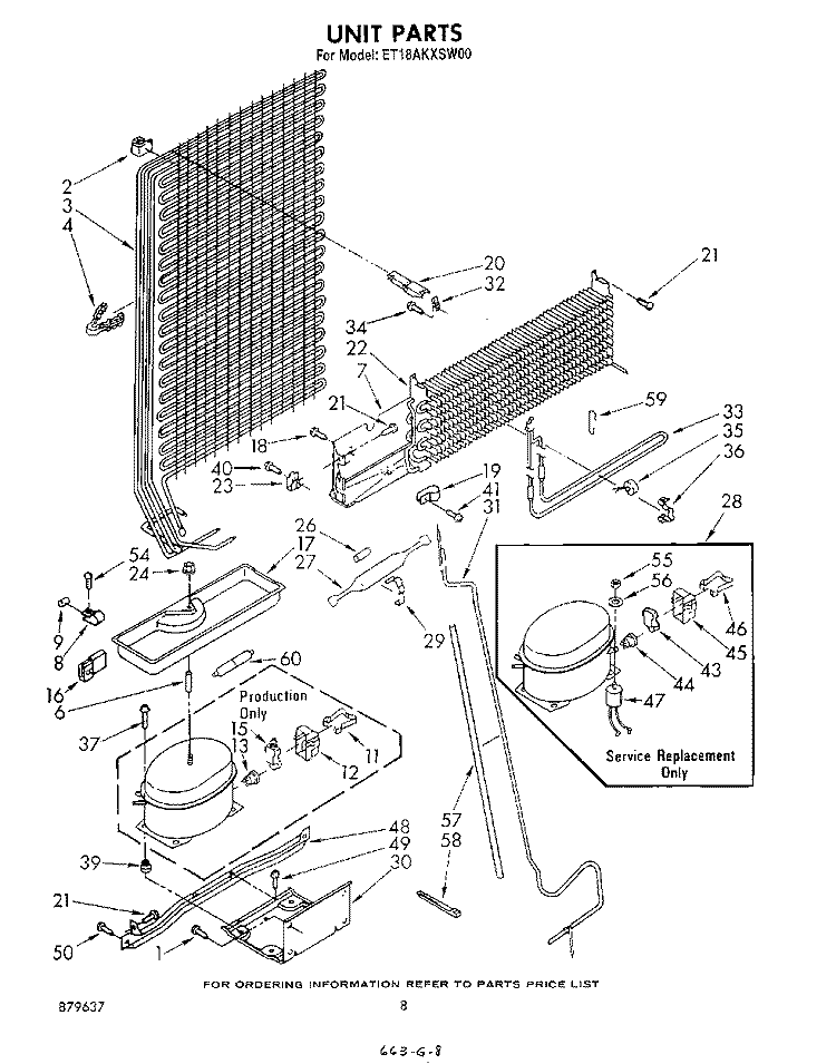 UNIT Diagram and Parts List for ET18AKXSW00  Whirlpool Refrigerator