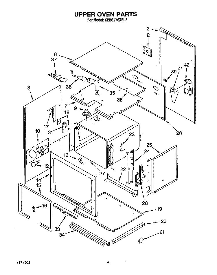 UPPER OVEN Diagram and Parts List for KEBS276XBL3  KitchenAid Wall Oven