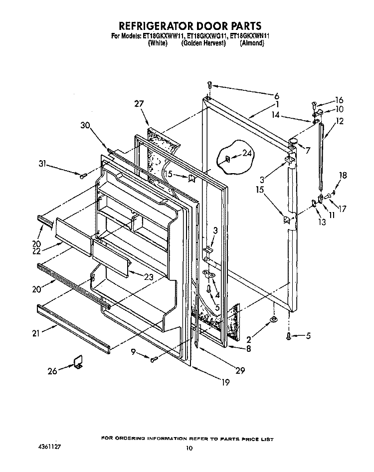 REFRIGERATOR DOOR, LIT/OPTIONAL Diagram and Parts List for ET18GKXWN11  Whirlpool Refrigerator
