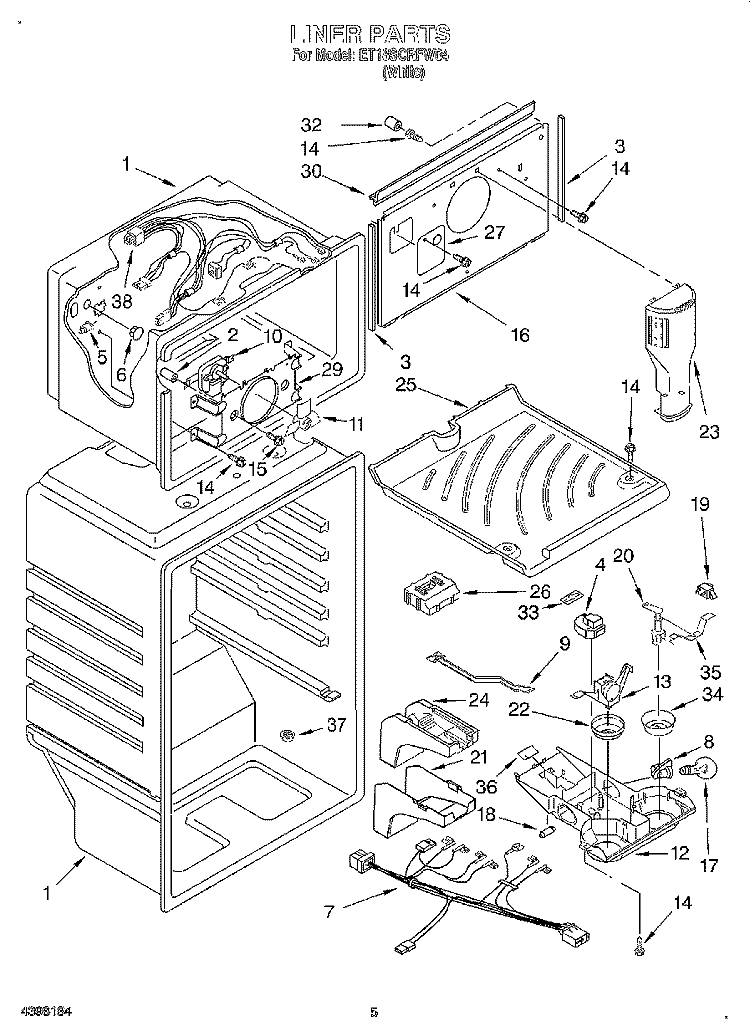 LINER Diagram and Parts List for ET18SCRFW04  Whirlpool Refrigerator