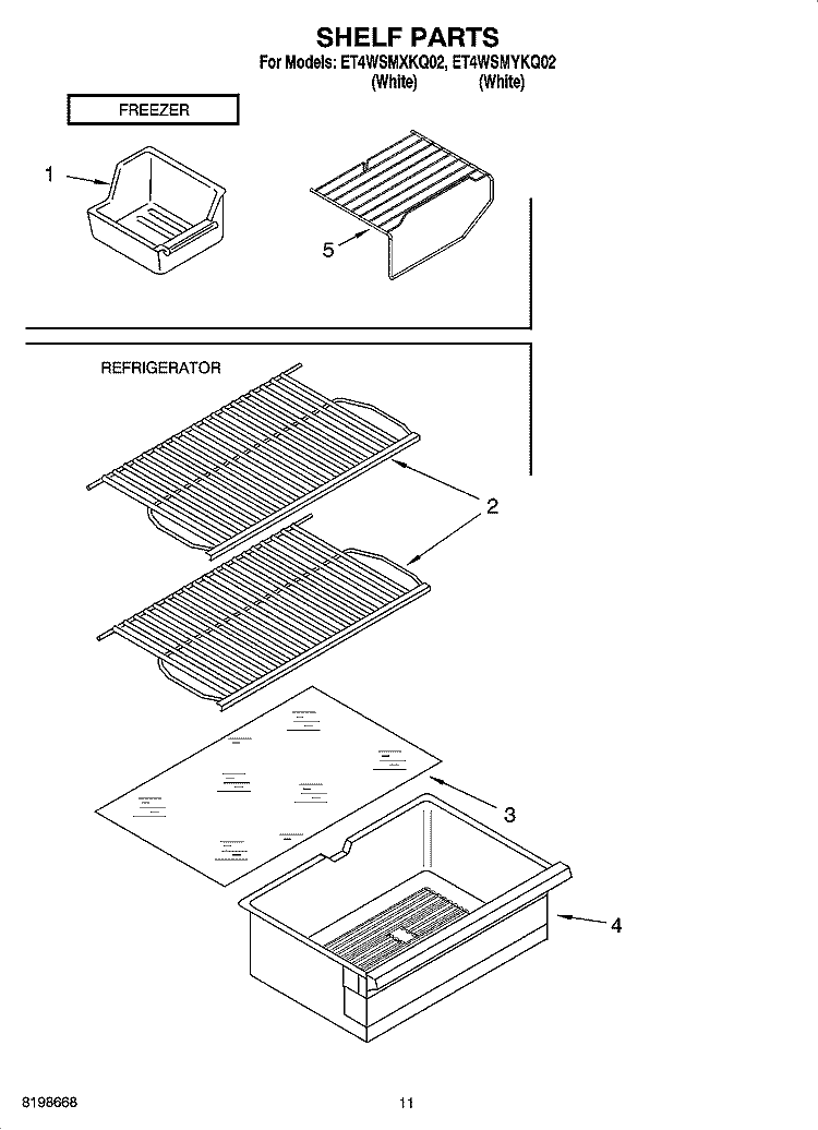 SHELF PARTS, OPTIONAL PARTS Diagram and Parts List for ET4WSMYKQ02  Whirlpool Refrigerator