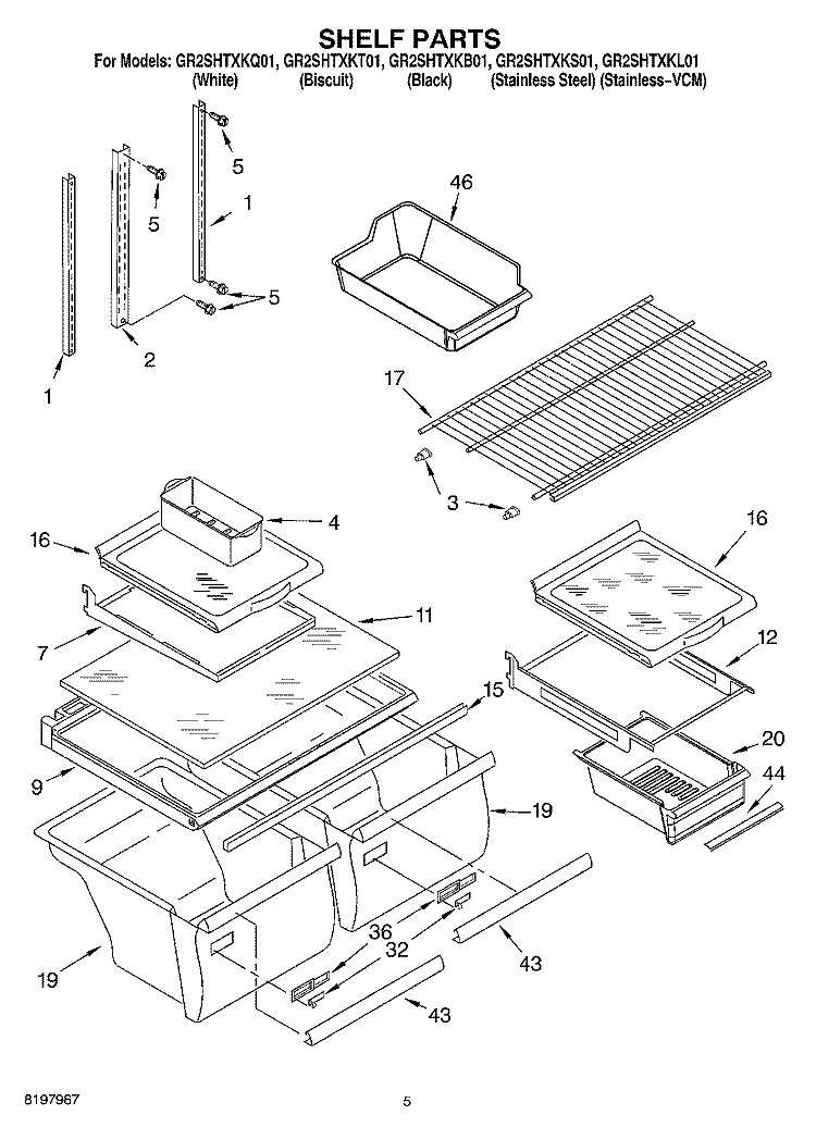 SHELF Diagram and Parts List for GR2SHTXKB01  Whirlpool Refrigerator