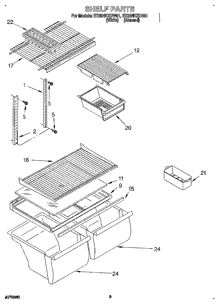 SHELF, LIT/OPTIONAL Diagram and Parts List for ET20NKXDW01  Whirlpool Refrigerator