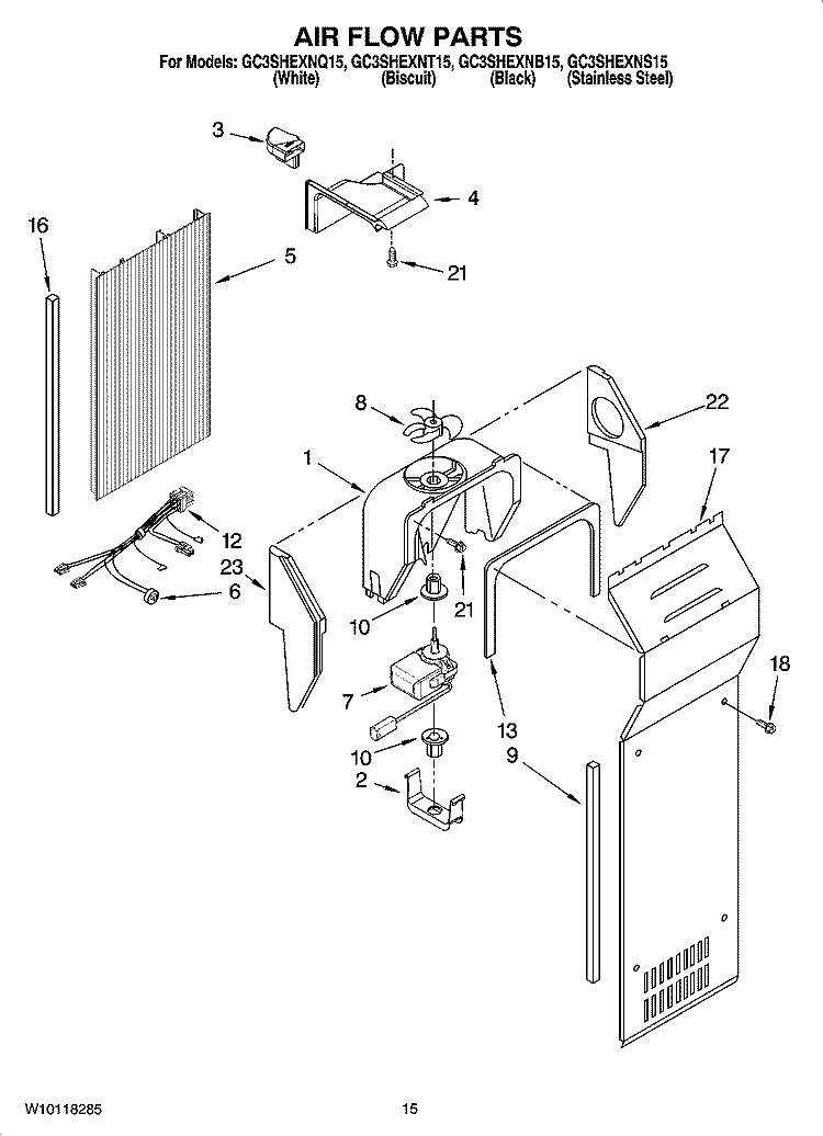 AIR FLOW PARTS Diagram and Parts List for GC3SHEXNT15  Whirlpool Refrigerator