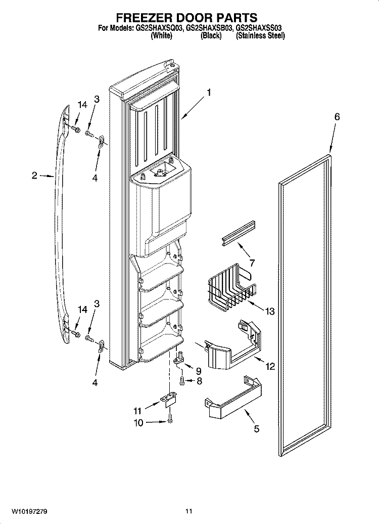 FREEZER DOOR PARTS Diagram and Parts List for GS2SHAXSB03  Whirlpool Refrigerator