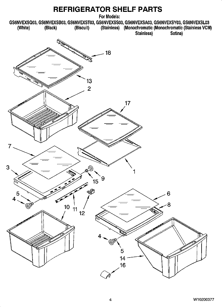 REFRIGERATOR SHELF PARTS Diagram and Parts List for GS6NVEXSS03  Whirlpool Refrigerator