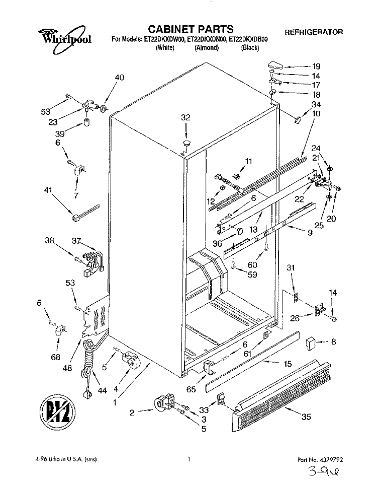 CABINET Diagram and Parts List for ET22DKXDW00  Whirlpool Refrigerator