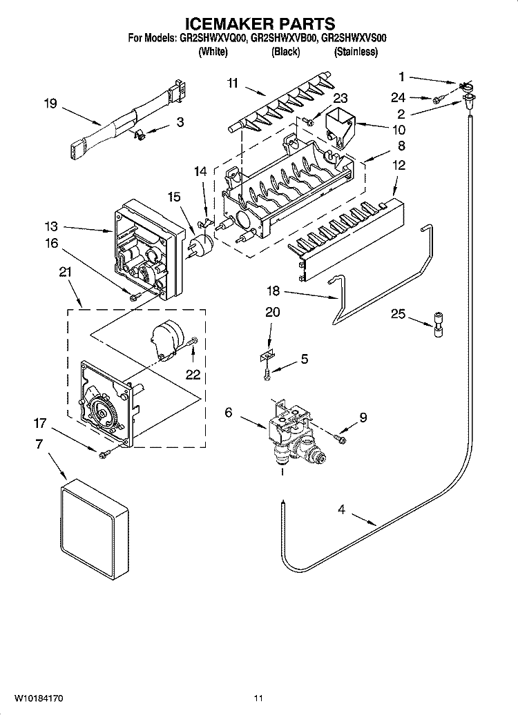 ICEMAKER PARTS Diagram and Parts List for GR2SHWXVB00  Whirlpool Refrigerator