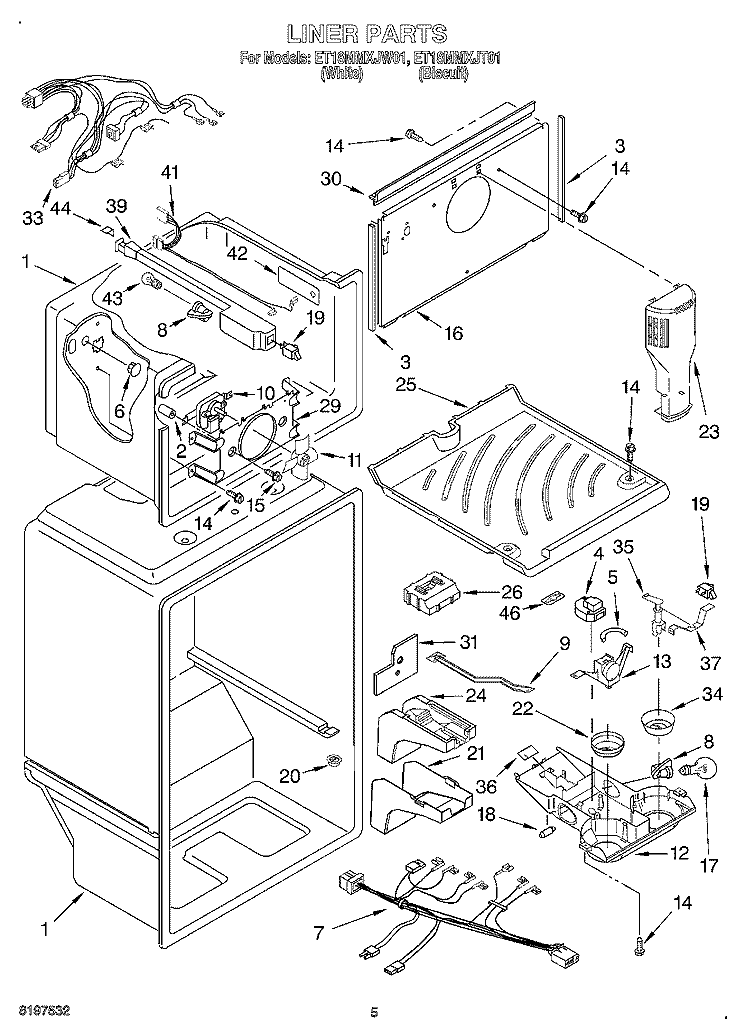 LINER Diagram and Parts List for ET18MMXJW01  Whirlpool Refrigerator