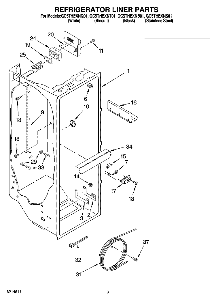 REFRIGERATOR LINER PARTS Diagram and Parts List for GC5THEXNB01  Whirlpool Refrigerator