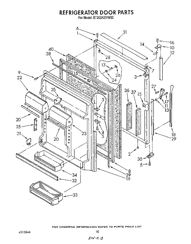 REFRIGERATOR DOOR Diagram and Parts List for ET20DKXVF02  Whirlpool Refrigerator