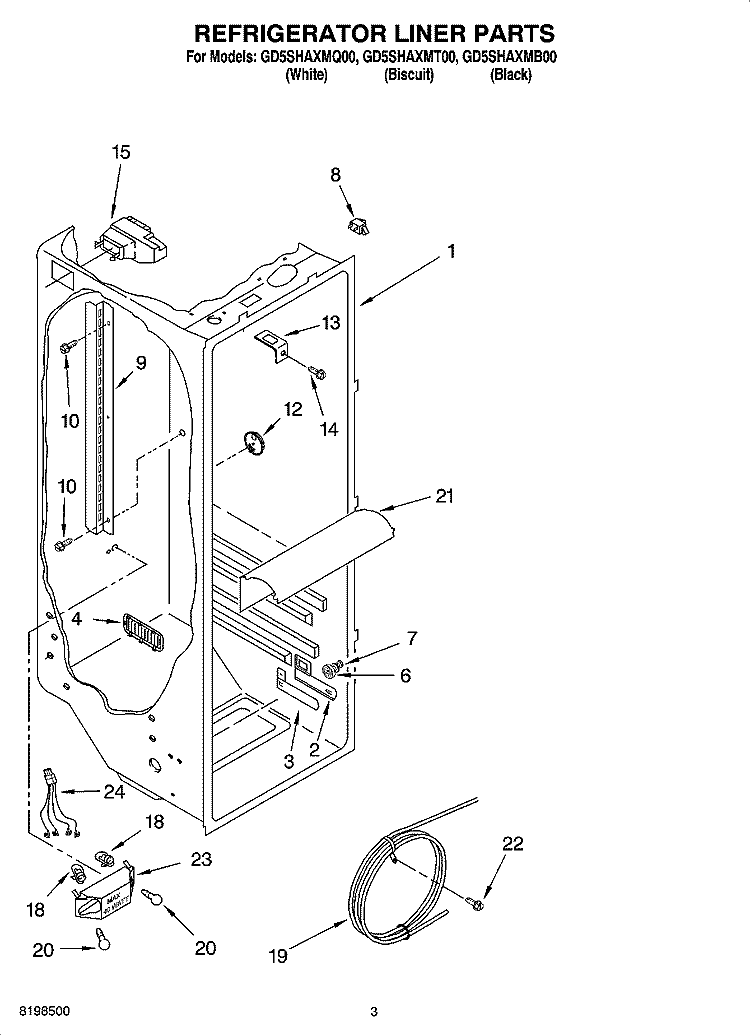 REFRIGERATOR LINER PARTS Diagram and Parts List for GD5SHAXMB00  Whirlpool Refrigerator
