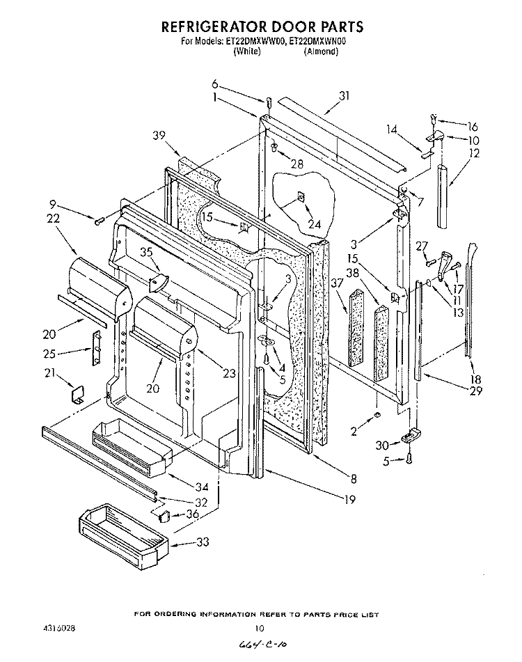 REFRIGERATOR DOOR Diagram and Parts List for ET22DMXWW00  Whirlpool Refrigerator