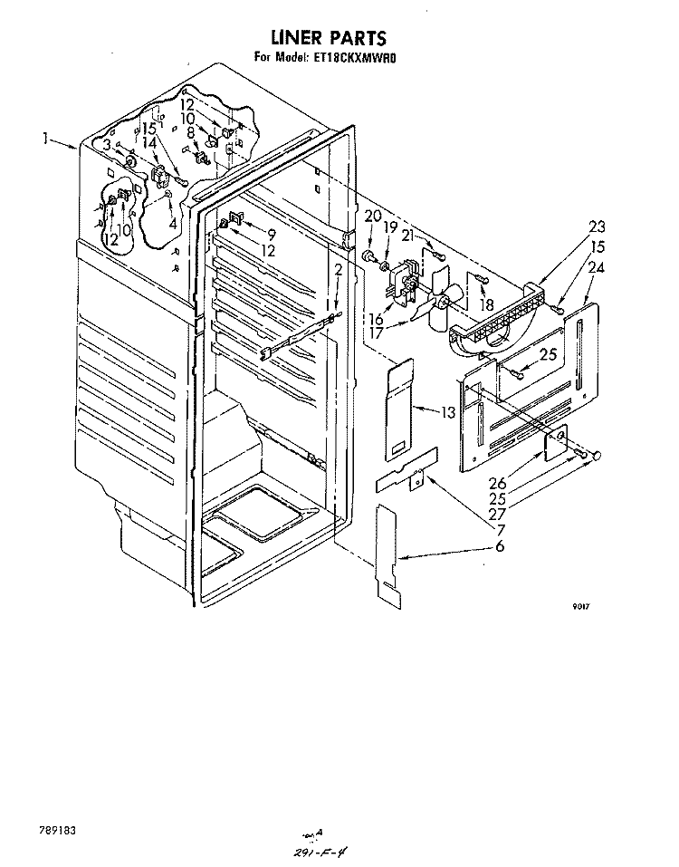 LINER Diagram and Parts List for ET18CKXMWR0  Whirlpool Refrigerator