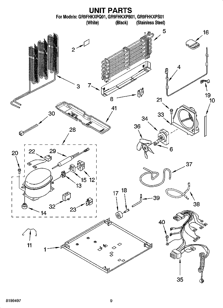 UNIT PARTS Diagram and Parts List for GR9FHKXPB01  Whirlpool Refrigerator