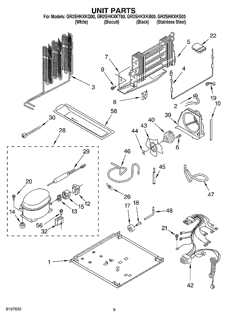 UNIT Diagram and Parts List for GR2SHKXKS00  Whirlpool Refrigerator